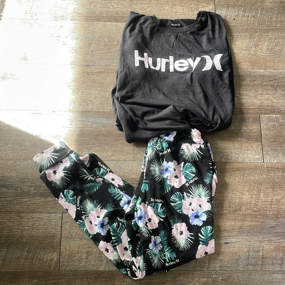 NWT Hurley soft & cozy long sleeve floral shirt and sweatpants two piece set